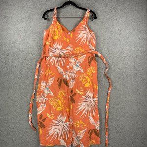 Gap 100% Linen Blend Floral Dress size S Orange Y2K 90s